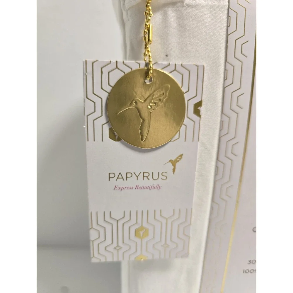 PAPYRUS   300 Thread Count 100%  Cotton Sateen Queen 4 Piece White Sheet Set‎